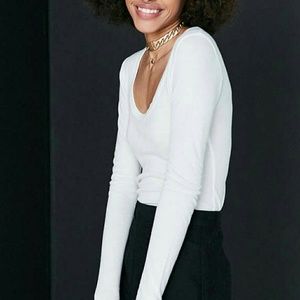 Urban outfitters white vneck long sleeve shirt