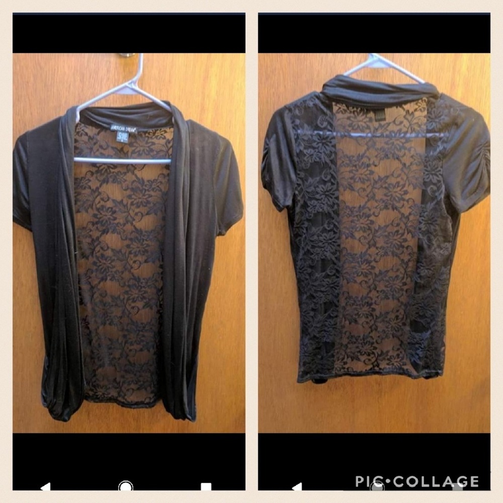 Short sleeve cardigan. Beautiful lace back. T