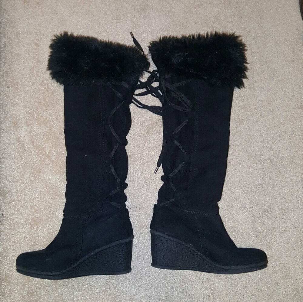 Knee high lace up winter boots