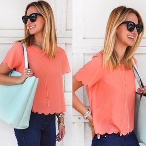 Topshop Scalloped Coral Top