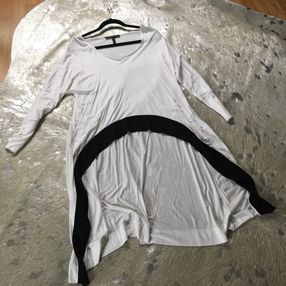 Long White Tunic w/ asymmetric front & Black Trim