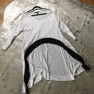 Long White Tunic w/ asymmetric front & Black Trim