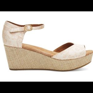 TOMS FLORAL JACQUARD WOMEN'S PLATFORM WEDGES 11w