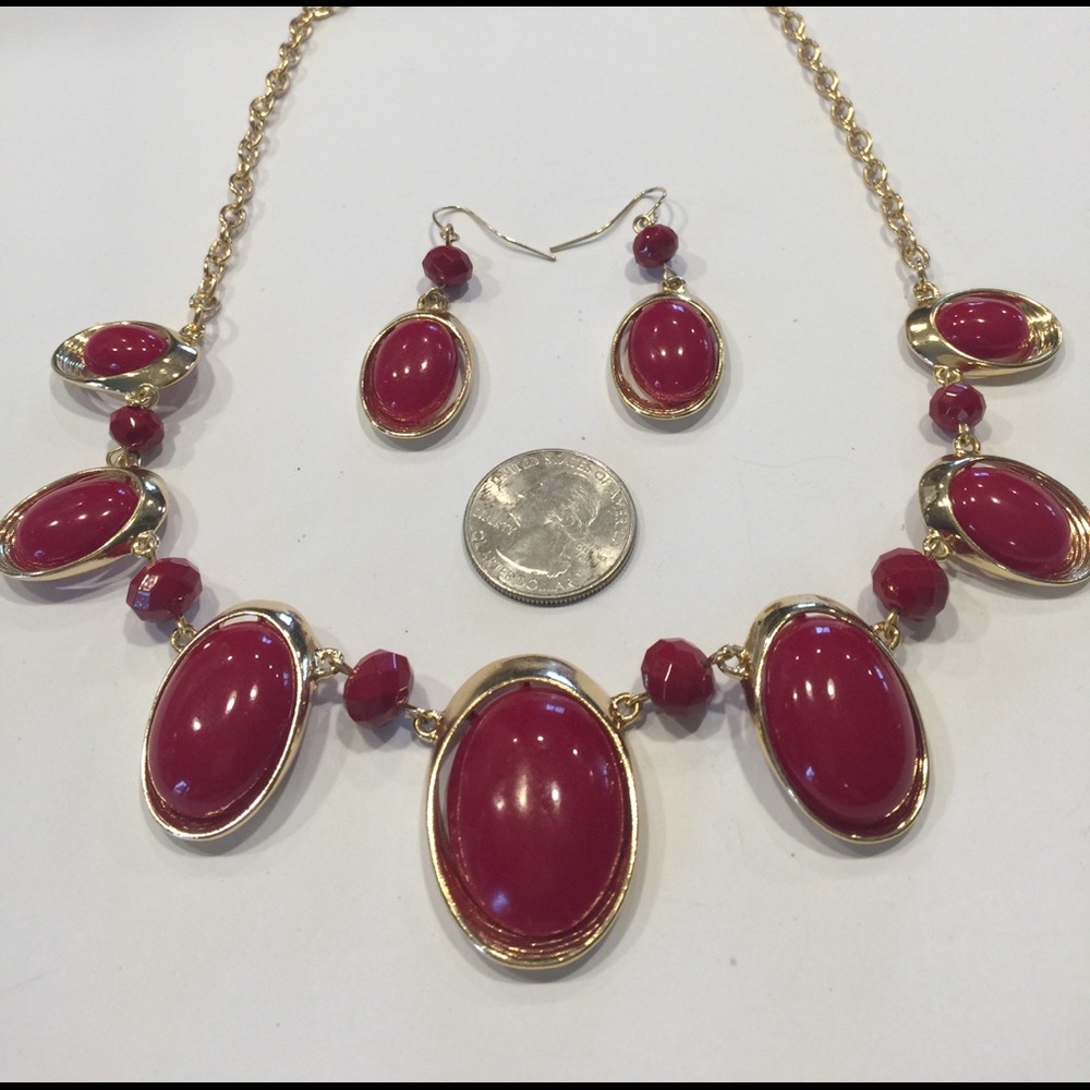 Red stoned necklace and earrings