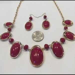 Red stoned necklace and earrings