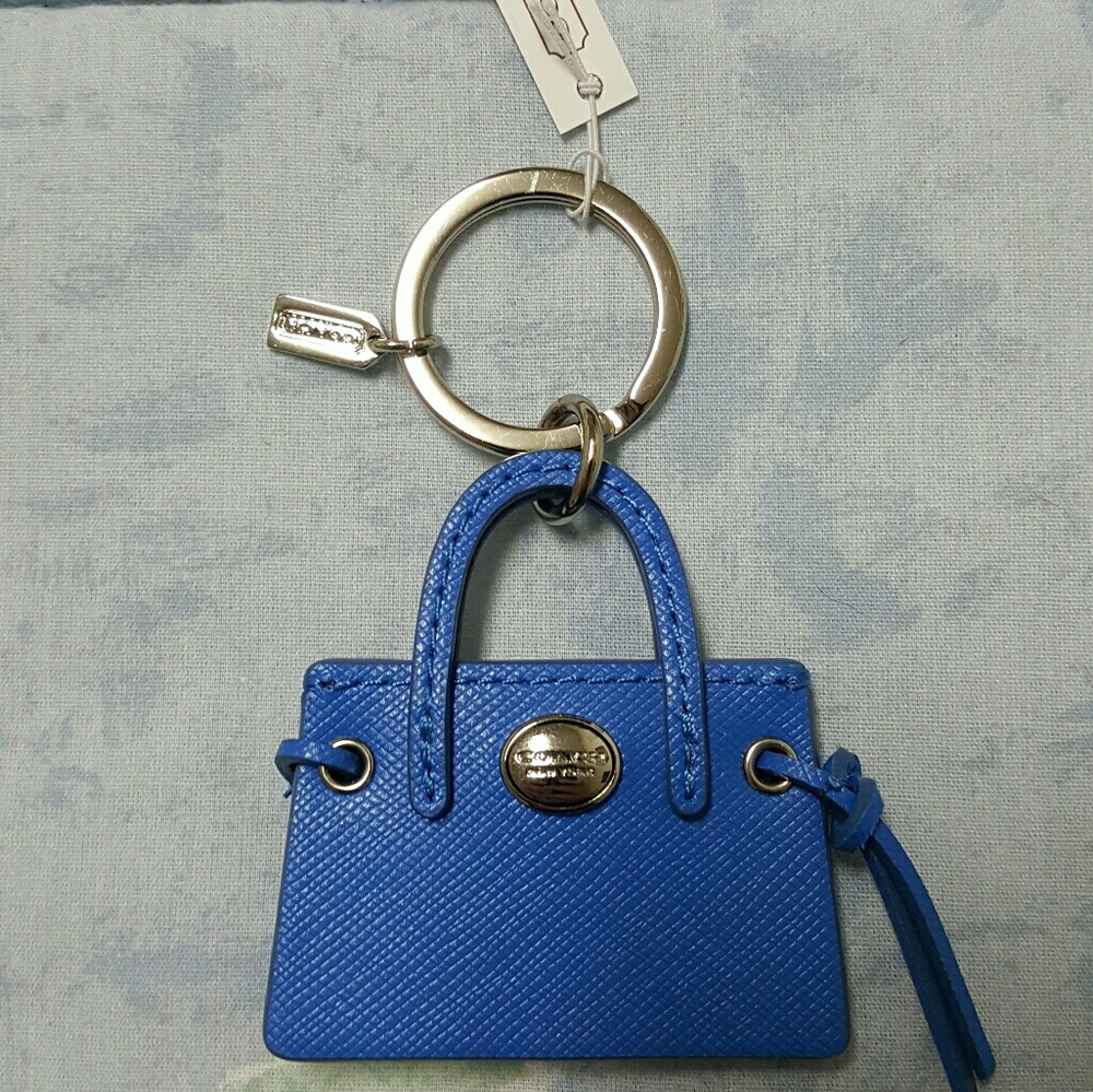 NWT Coach blue purse fob keychain.