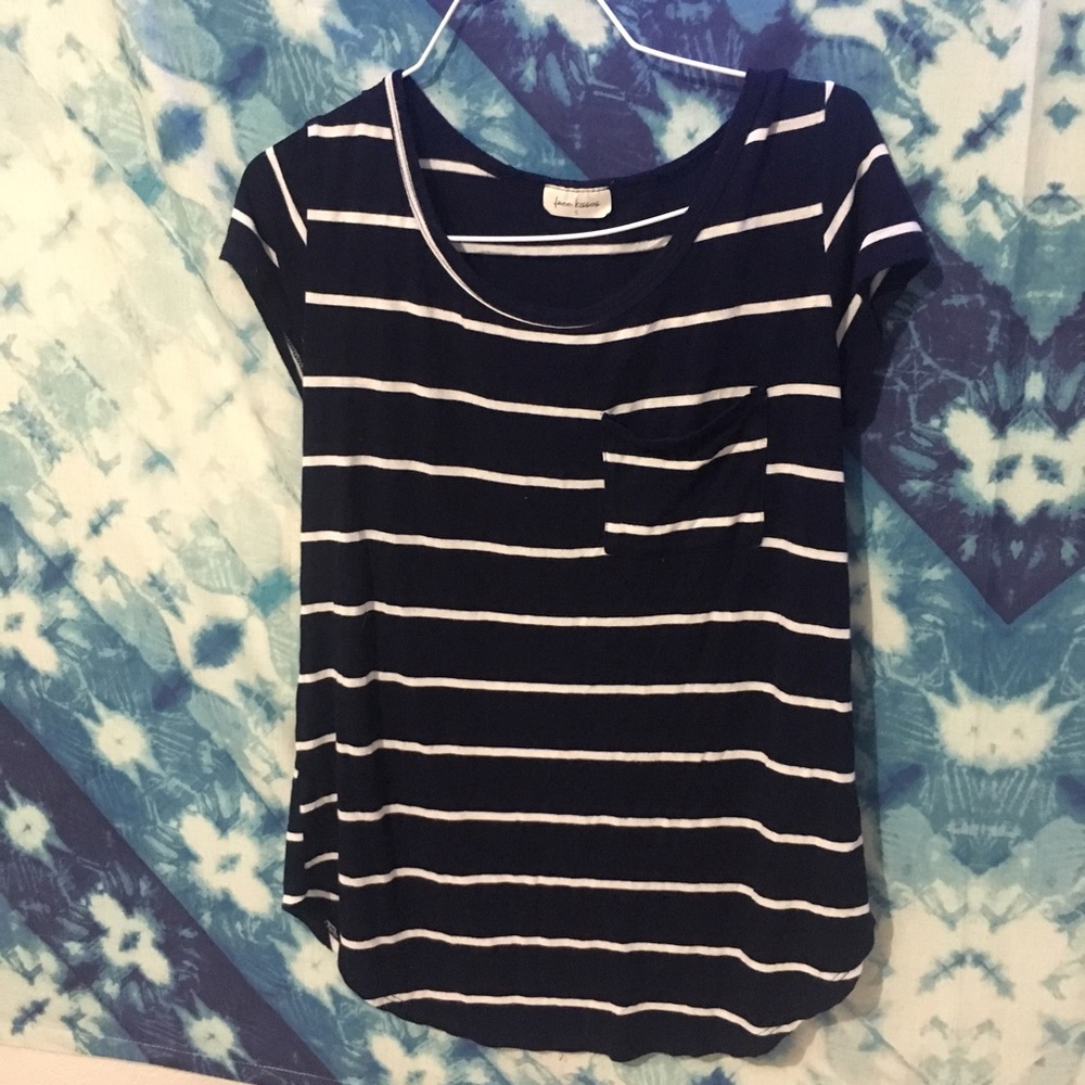 Navy Blue striped tee with pocket
