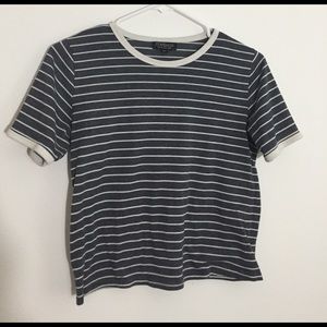 semi-crop striped tee shirt