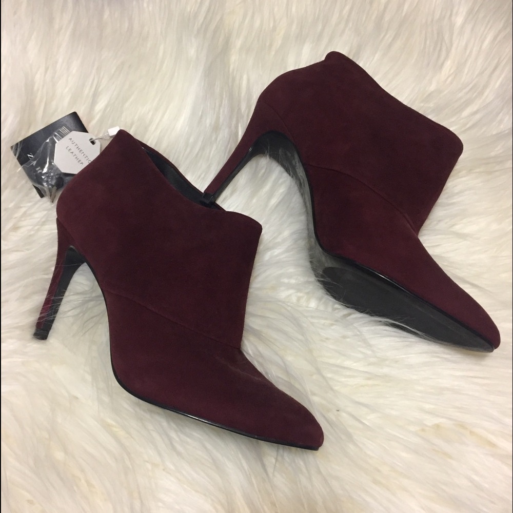 Zara Merlot Suede and Leather Heeled Ankle Booties