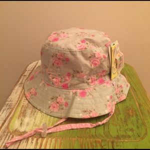 NWT reversible girls sun hat mint floral/pink dot