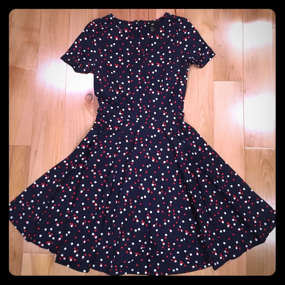 H&M Dress- Navy with White and Red Dots