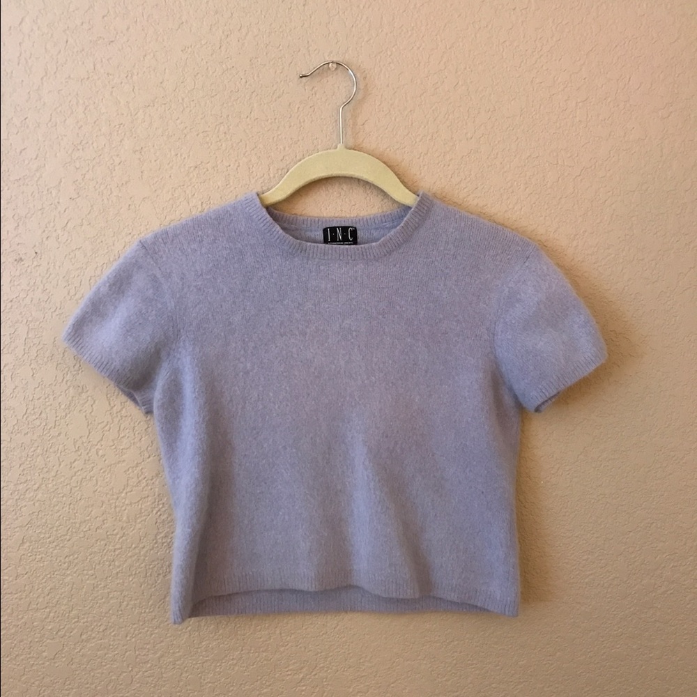 90's Vintage Cropped Baby Blue Angora Sweater