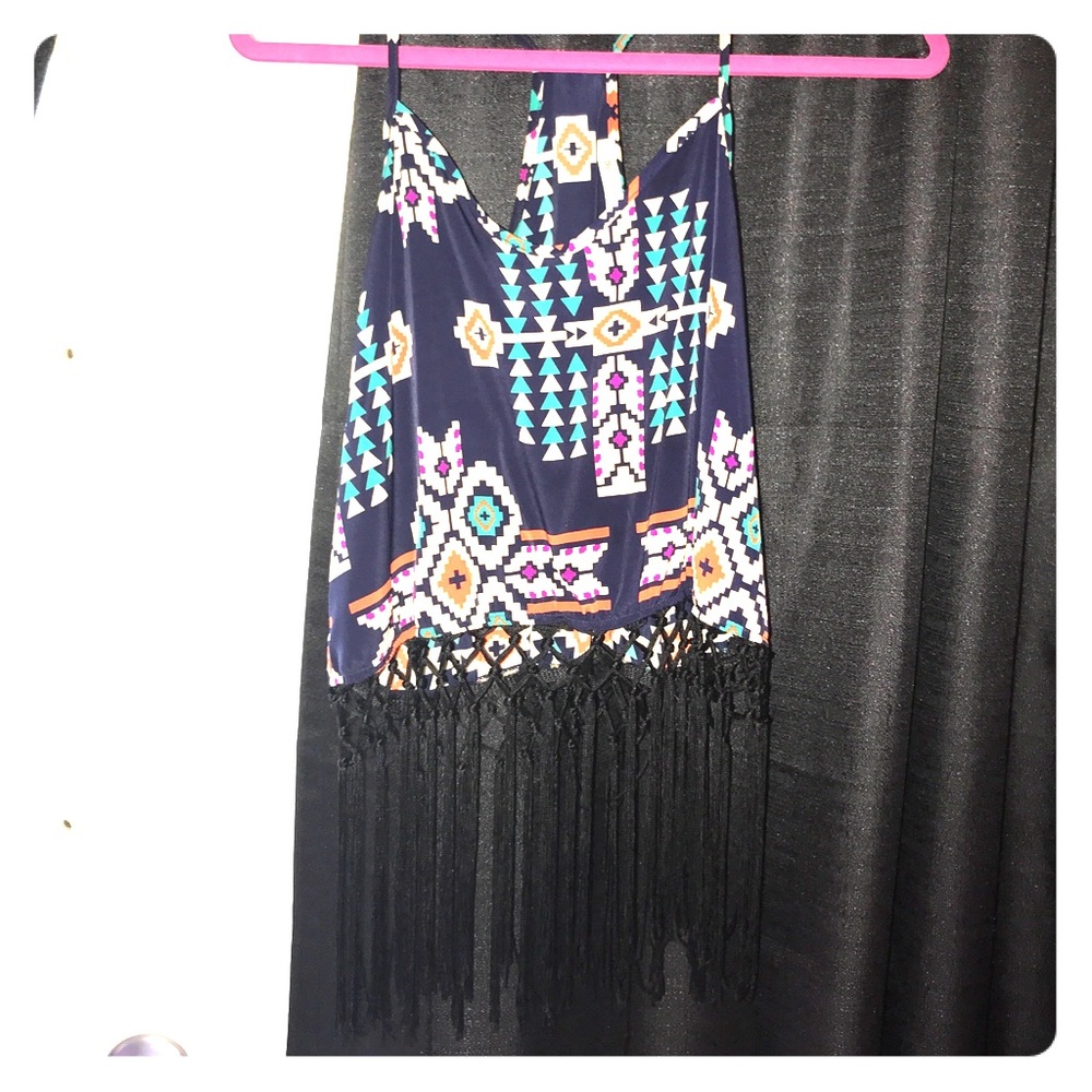 Fringe crop top tribal print