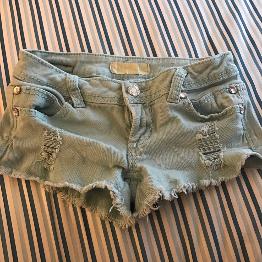 Baby Blue Distressed Denim Shorts