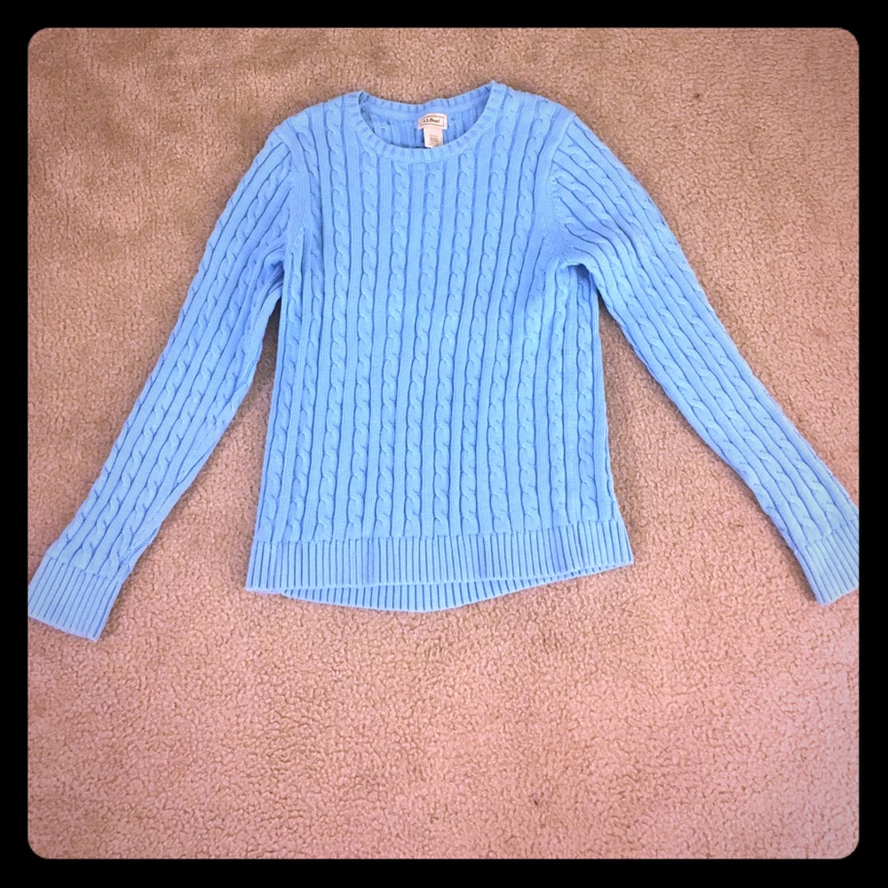 LL Bean cable knit sweater turquoise