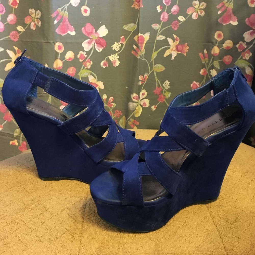 Madden Girl Royal Blue Wedge Heels sz 7.5