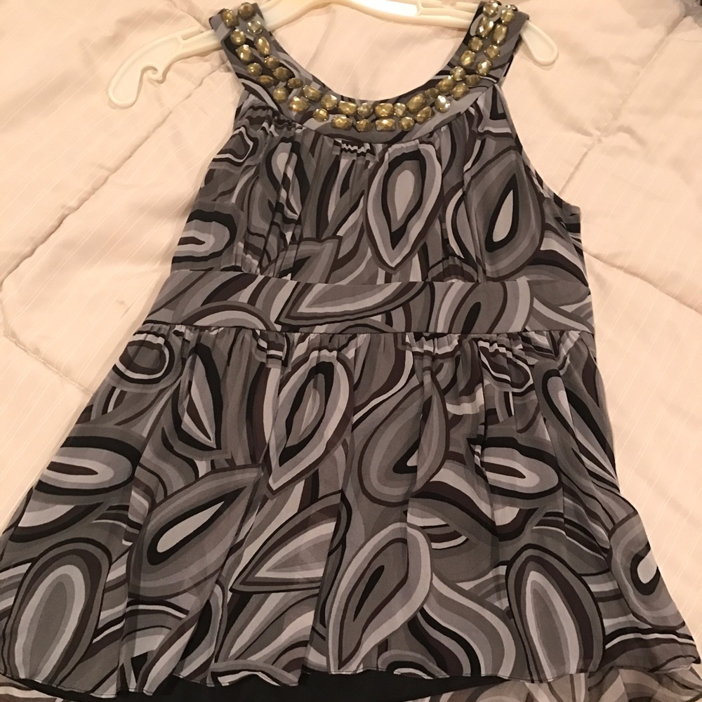 Black and grey silk top
