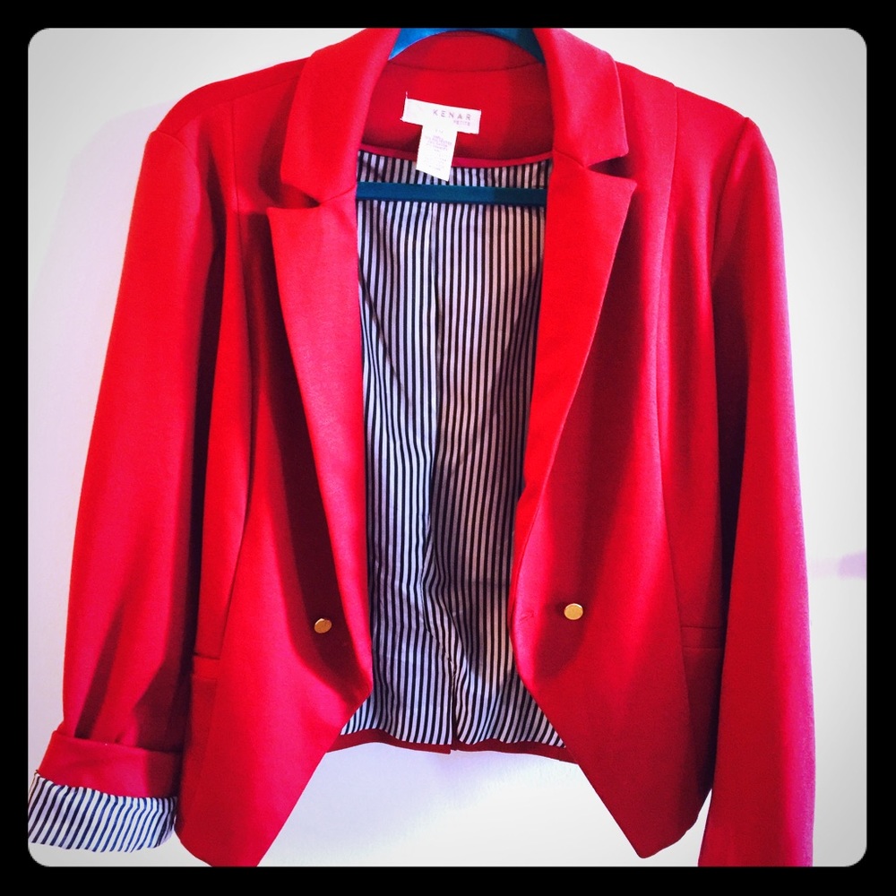 Red Blazer with white/blue stripe interior lining