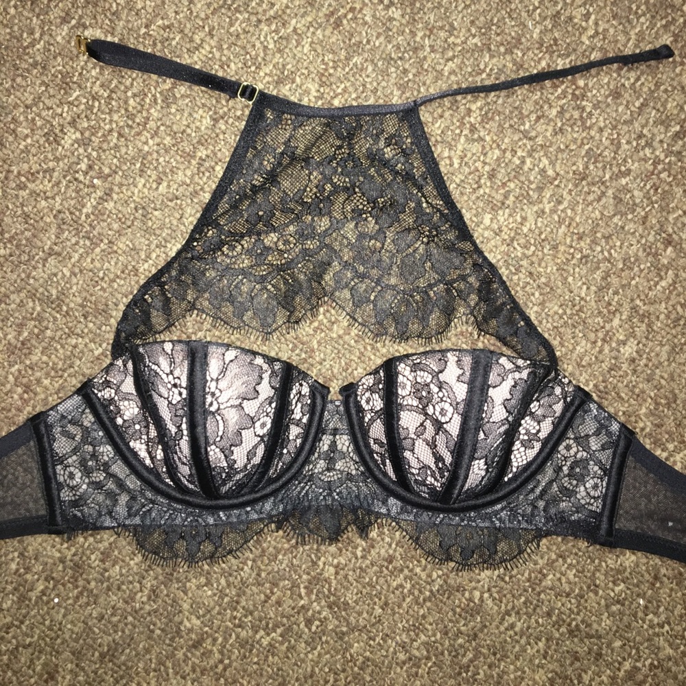 very sexy high neck lace bra