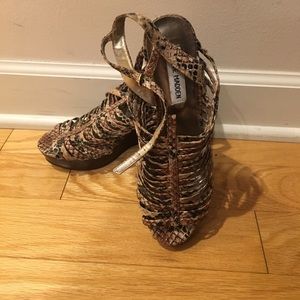 Snakeskin Caged Sandal Wedge