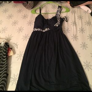 A navy blue formal dress