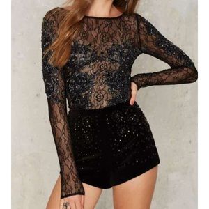 Nasty Gal Hand Beaded Mesh Bodysuit