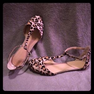 Zara Leather Hair-calf leopard t-strap flats