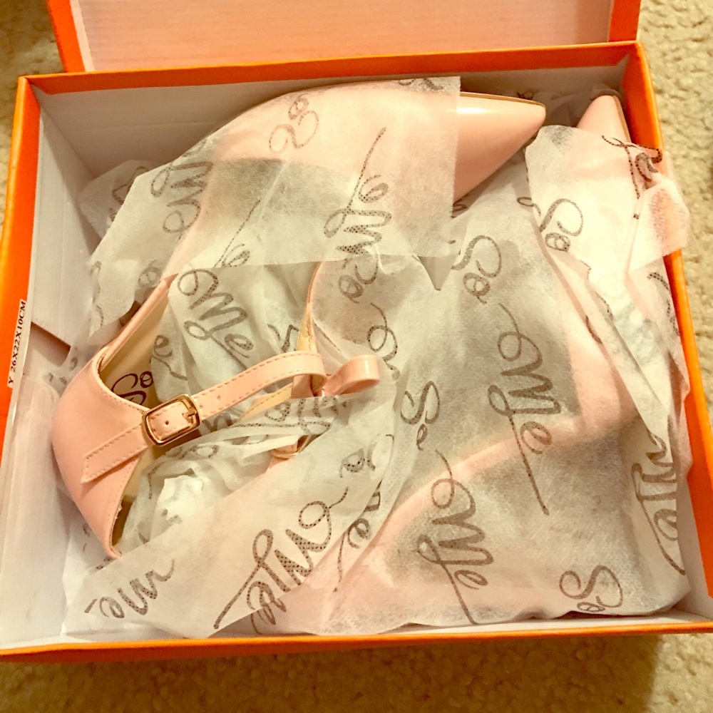 Bow T-Strap Heels - Blush