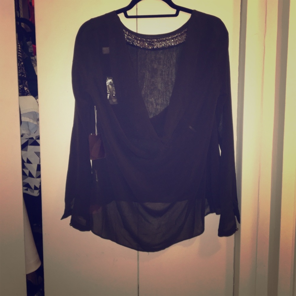 NWT Blouse with low beaded drop neck