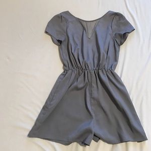 NWOT grey romper with mesh and ribbon buttons sz S