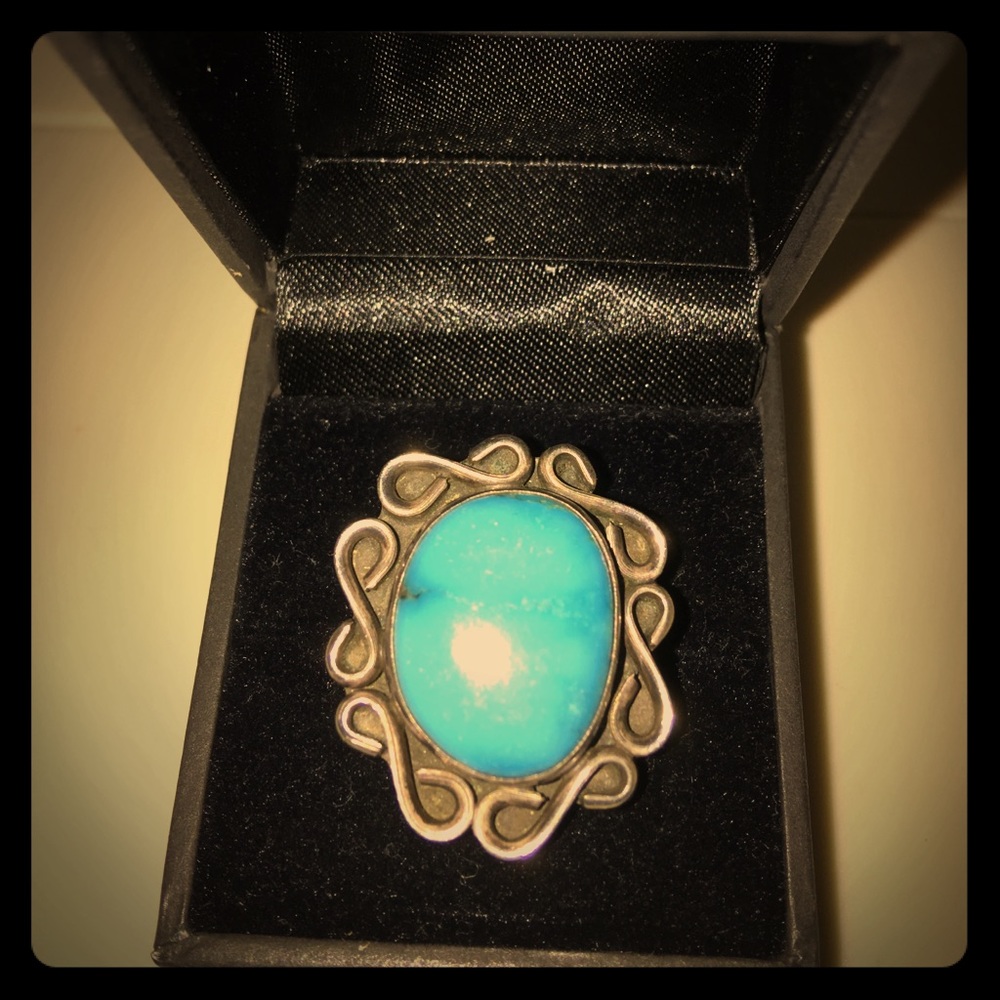 Gems Turquoise Stone Antique Silver Ring