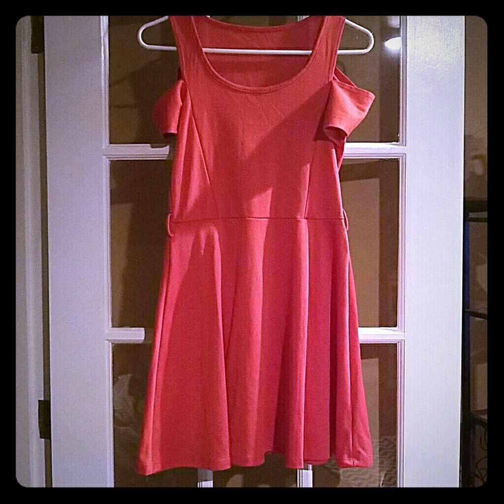 Belted Orange Dress with Shoulder Cut-outs