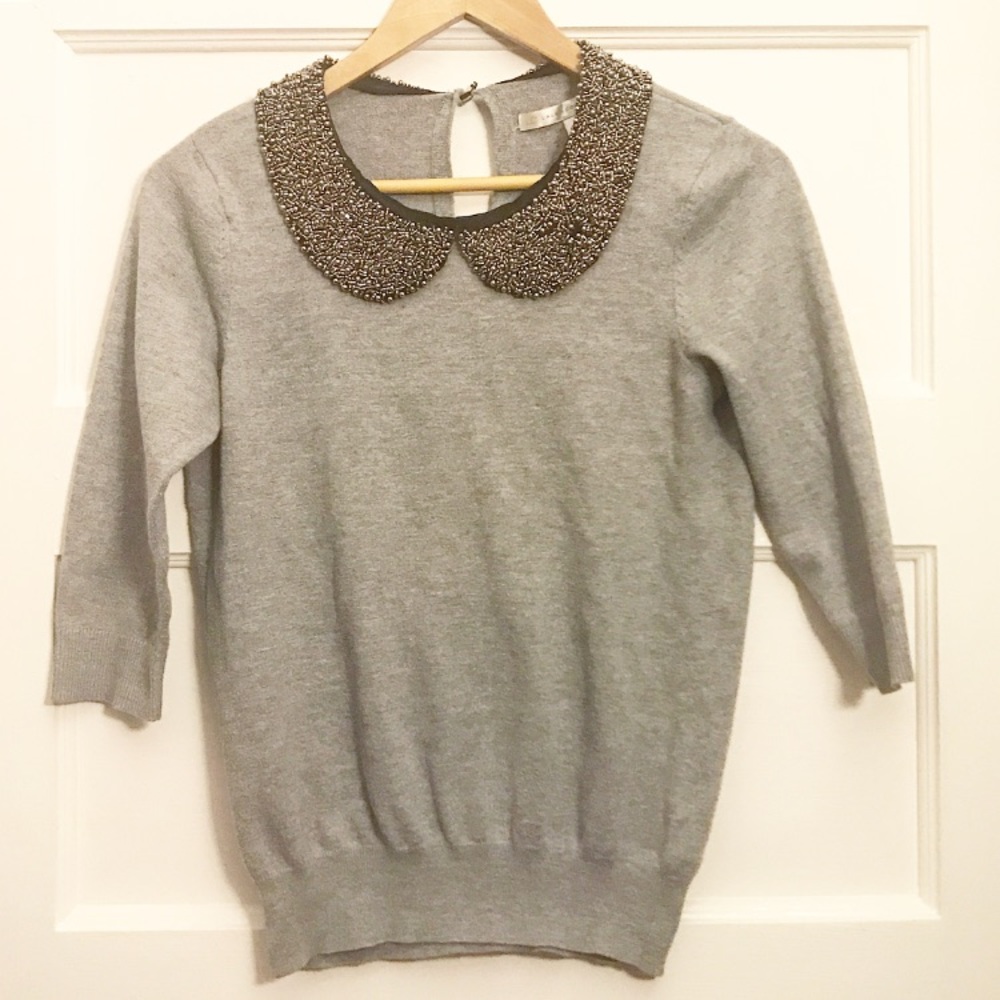 Lauren Conrad beaded Peter Pan neckline sweater