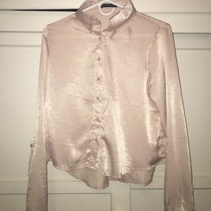 BRANDYMELVILLE PINK METALLIC SILK LONGSLEEVE SHIRT