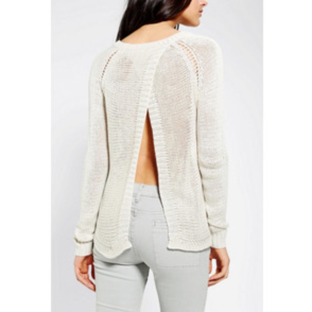 Oatmeal open back knot sweater