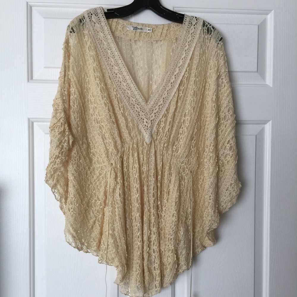 SOLD Boho lace top with feather tassel belt