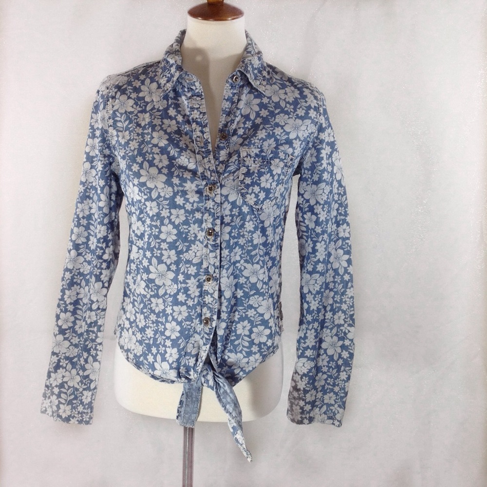 Seven Denim Shirt with Front Tie & Flower Print