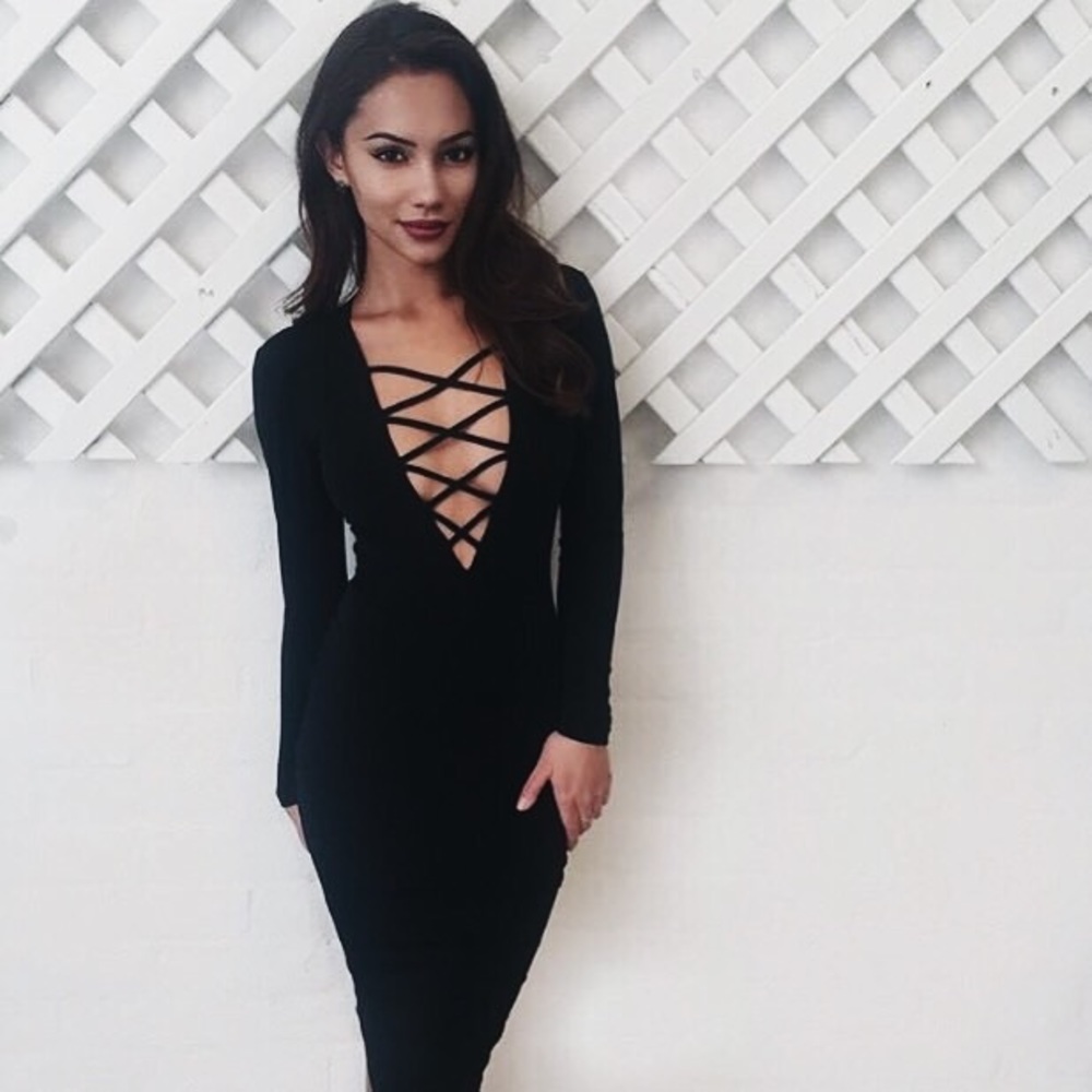 Black Criss Cross Plunging Dress