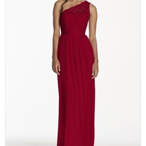One Shoulder Red Lace Gown