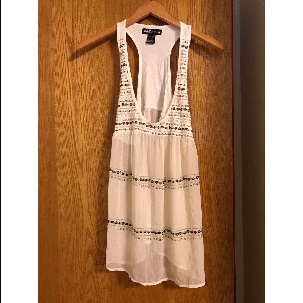 Sheer beaded racer back top