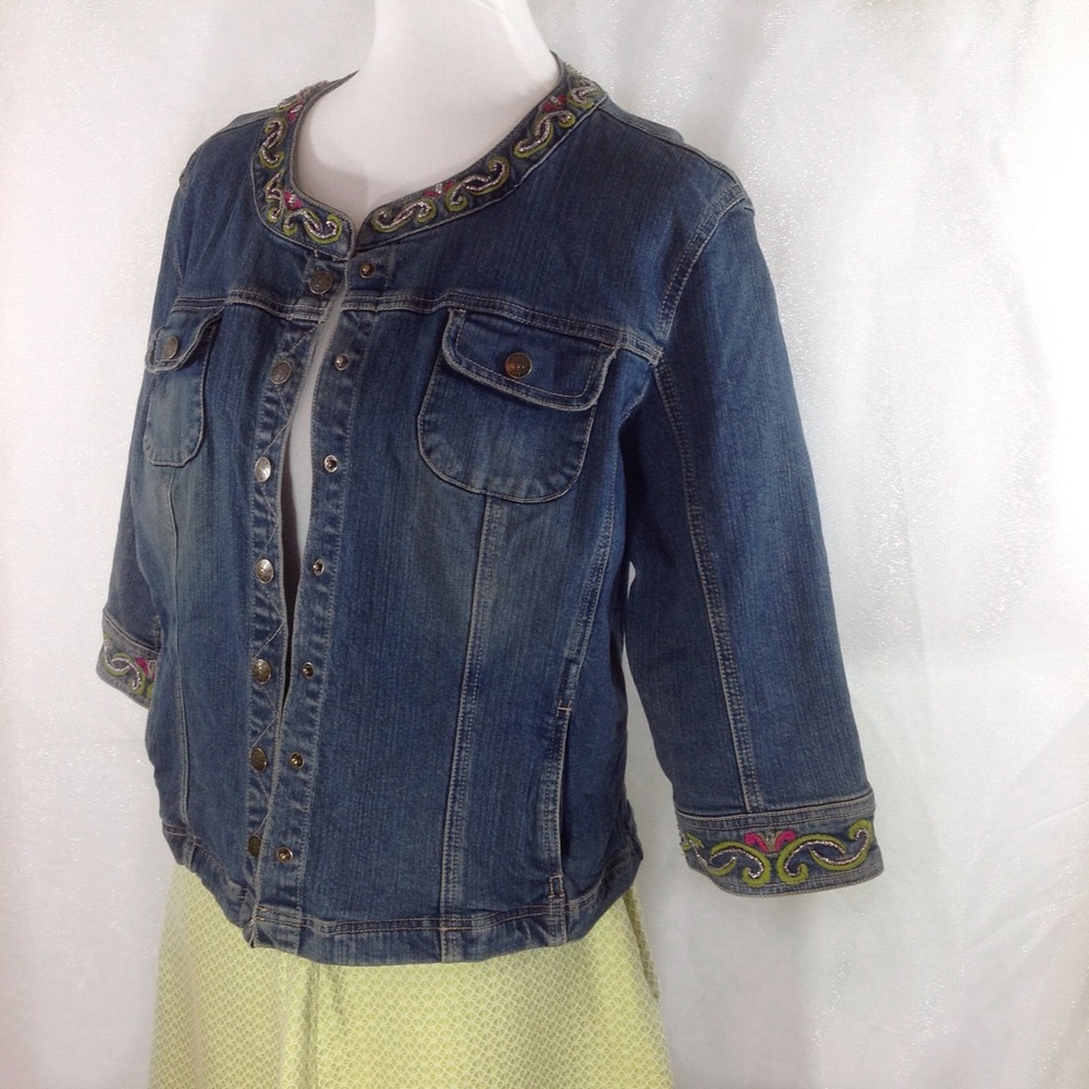 Denim Jacket -J Marco-3/4 Sleeve w/Detailed  Trim