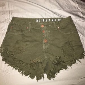 olive green distressed shorts- cotton on