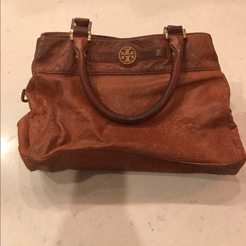 Tory Burch saddle colored weathered medium tote
