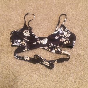 Grey and floral tie bikini top