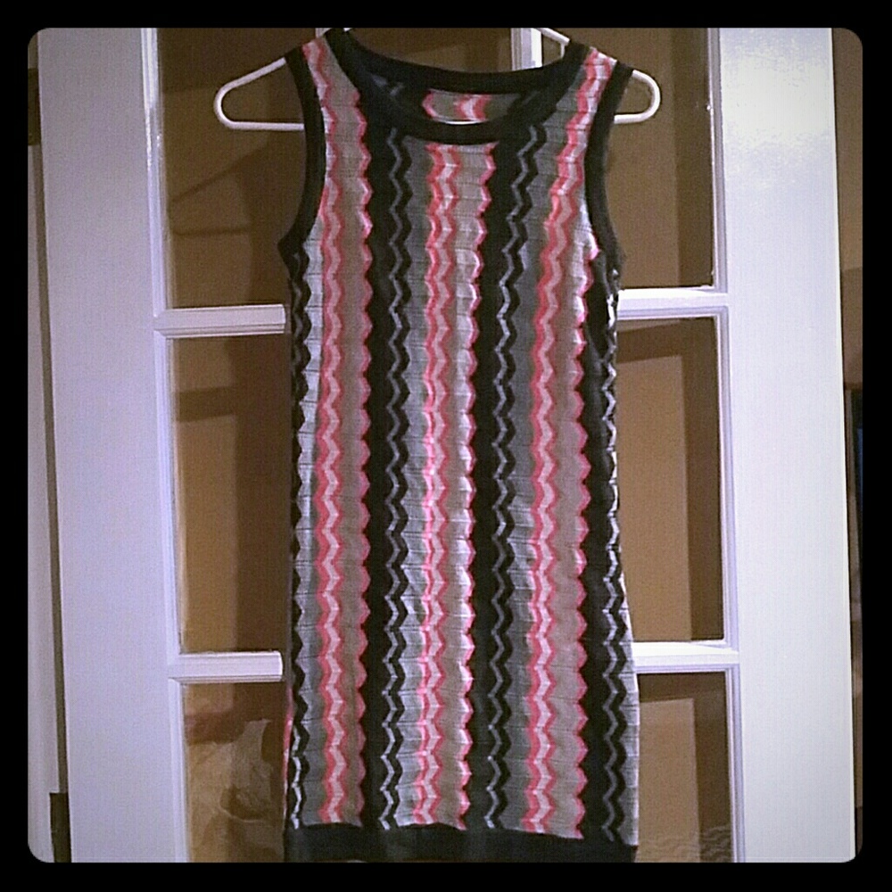 Poof! Coral Zigzag Sweater Tunic/Mini-dress