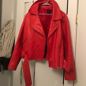 Red leather jacket- kate spade