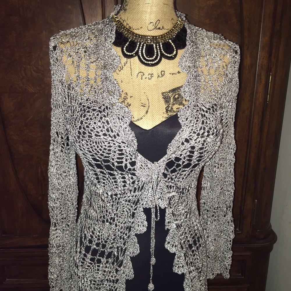 Silver Crochet Cardigan