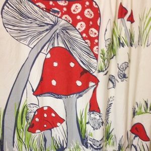 Urban outfitter gnome and mushroom shower curtain