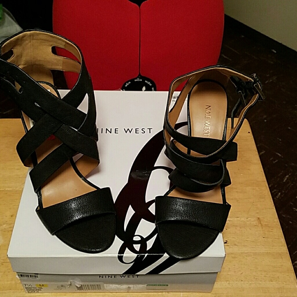 Black leather strap nine west sandals