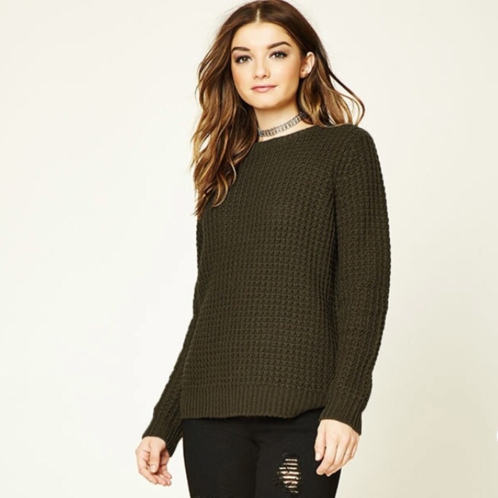 Olive Waffleknit Sweater